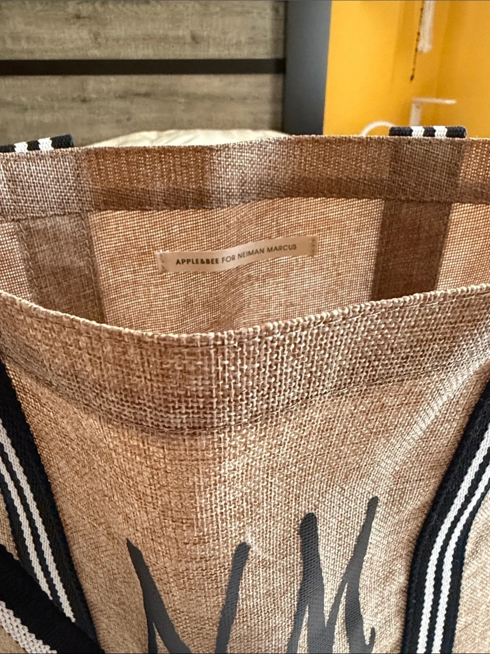 NWT Apple & Bee for Neiman Marcus Jute Tote Bag Large Burlap Beach